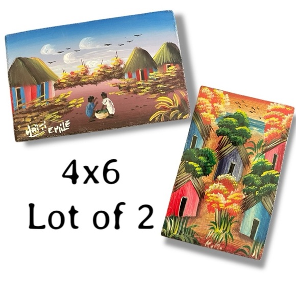 2 Pieces Haiti Paintings  4x6 in. Chipboard Panel Painting - Picture 1 of 6